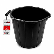 BH | 1 Pc Black Builders Bucket | 14 Litres | 3 Gallon | Heavy Duty Plastic Bucket with Metal Handle | Water Bucket for Home, Garden & Construction W