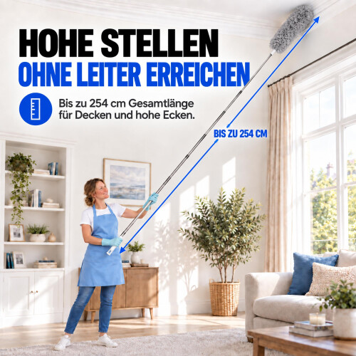 Extendable Feather Duster, 100 Inch Reach Telescopic Duster for Cleaning 2
