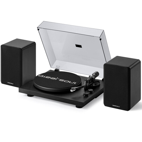 Qlearsoul SoulBox S1 Vinyl Record Player with Speakers, Bluetooth (Black)