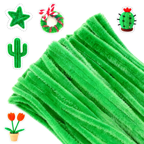 G2PLUS 6mm Green Pipe Cleaners for Craft, 30cm Long, 100PCS