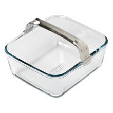 PYREX Ideal Air Fryer Glass Baking Dish 20 x 18 cm with Detachable Stainless Steel Clip Handle for Single Basket Air Fryers, Ultra-Resistant Borosili