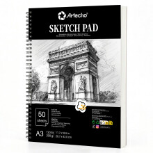 Artecho A3 Sketch Book, 200gsm Hardcover Spiral Bound Sketch Pad, 50 Sheets Acid Free Drawing Paper for Pencil, Charcoal, Pastel and Large Sketching