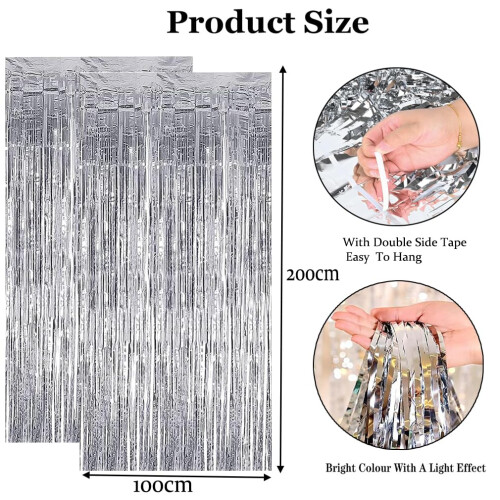 2pcs Foil Fringe Curtain, Silver Tinsel Backdrop 3.2ft x 6.5ft 1