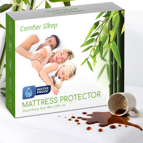Super King Mattress Protector 180x200cm Waterproof 100% Bamboo