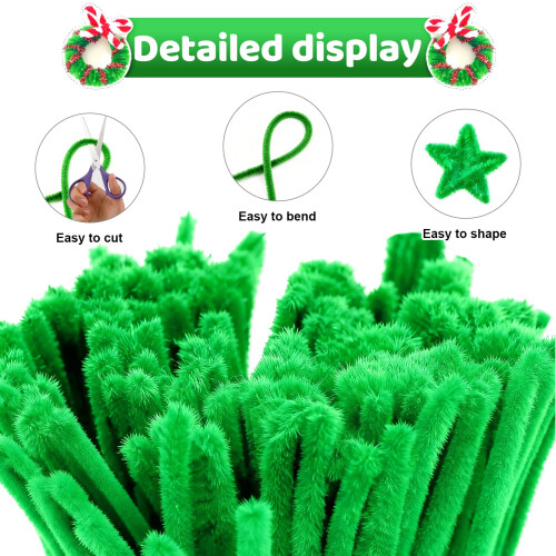 G2PLUS 6mm Green Pipe Cleaners for Craft, 30cm Long, 100PCS 2