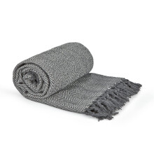 Emma Barclay Herringbone - Recycled Cotton Patterned Chair Sofa Setee Bed Throw Over Blanket in Silver Grey - 90x100 (228x254cm)