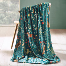 Catherine Lansfield Enchanted Twilight Animals Blanket Throw Forest Green