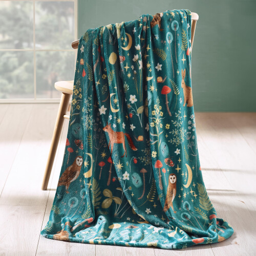 Catherine Lansfield Catherine Lansfield Enchanted Twilight Animals Blanket Throw Forest Green