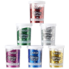 Baker Ross EX807 Jumbo Glitter Shakers - Pack of 6 Shakers, 100g Each, 6 Assorted Colours, Craft Glitter, Card Making