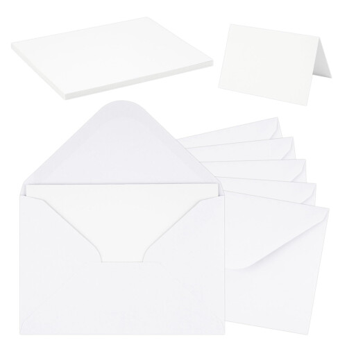50 Blank Cards and Envelopes, White, 11 x 16 cm