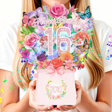 Sweet 16th Birthday Cards, Light and Music 2010 Happy Birthday Card, Rose Lily Orchid and Butterflies, 10 Inch Forever Flower Bouquet 3D Pop Up 16 ye