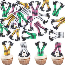 40Pcs Edible Halloween Witch Legs Cupcake Toppers Edible Witch Cake Toppers