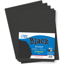 Baker Ross VC372 A4 Black Card 220gsm Pack of 20, Black Card, Kids Craft Card