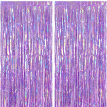 OWill 2pcs 3ft X 8.3ft Purple Glitter Metallic Tinsel Curtains