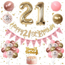Kradeler 21st Birthday Decorations Women ,Gold Birthday Banner, Retro Pink Gold Latex Balloons Party Decorations Confetti Balloons for Women