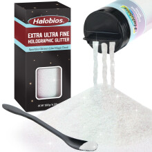Halobios Extra Fine Glitters, Holographic Iridescent White Glitter, 180g(6.35oz) Ultra Fine Glitters, 1/128" Resin Glitter Powder for Hair Body, Nail