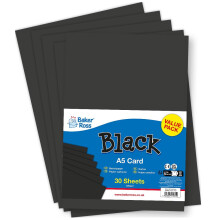 Baker Ross VC261 Black A5 Card 200gsm - Pack of 30, Black A5 Craft Card