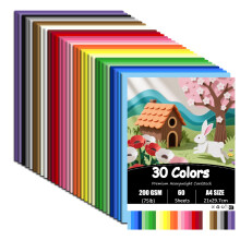 60 Sheets Coloured Card, A4 200 g/m² Card Stock, 30 Assorted Colours