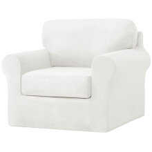 SYLC Sofa Cover with Separate Seat Cushions and Backrests Stretch Velvet Sofa Slipcover Couch Covers Furniture Protector Split Combined (White,Large