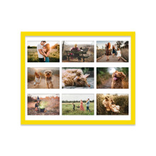 20x16 Inch 9 Opening Photo Collage Frame, Display Nine 6x4 Inch Photos, Multi Aperture Family Picture Frame, Yellow