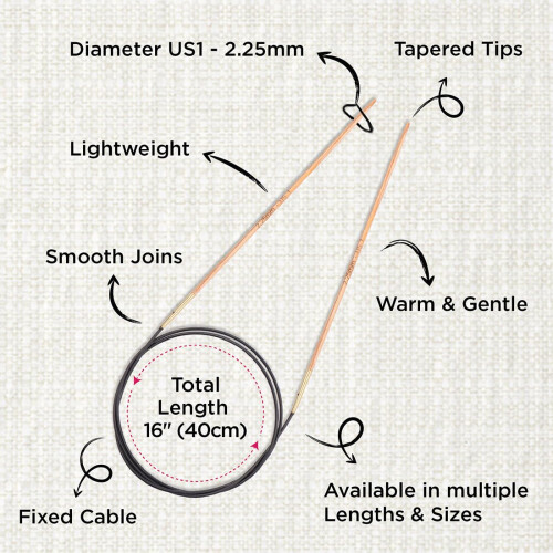 KnitPro Basix Beech Fixed Circular Needles 16" (40cm) | 2.25mm 2