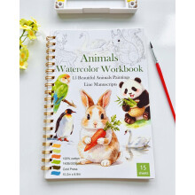 Watercolour Workbook, Water Colouring Book for Adult &Teens Beginners,15 Beautiful Animals Designs 300gsm Cold Press Cotton Watercolour Paper,Perfect