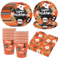 Bikasun Halloween Party Tableware Set 16 Guests Orage Pumpkin Paper Plates