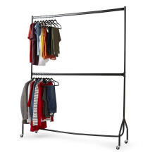 House of Home Heavy Duty Metal Clothes Rail & Wheels - 2 Tier Double Rail Wardrobe Replacement - Hanging Clothing Rack - Clothes Storage & Organiser