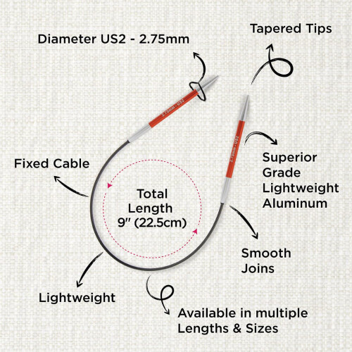KnitPro Zing Fixed Circular Needles 9" (22.5cm) | 2.75mm 2