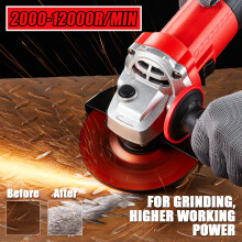 TEENO Corded Angle Grinder 1000W, Variable Speed 2000-12000 RPM, 4x 125mm Grinding/Cutting Discs, Metal Grinding, w/ Protective Guard & Side Handle