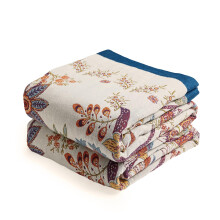 VANJOROY 100% Organic Cotton Sofa Large Bed Throw Blanket-230x250cm, Soft Skin-friendly Double-sided Boho Floral Beige Throw for 2 3 Seater Settees A