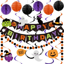 Cartoon Birthday Decorations, Halloween Happy Birthday Banner for Adults