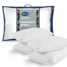 Silentnight Feather and Down Pillows 4 Pack - Luxury Hotel Quality Duck Feather Pillows with Breathable Cotton Cover and Anti-Bacterial - Machine Was