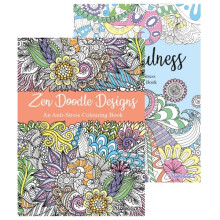 Squiggle A4 Adult Colouring Books, Set of 2, Mindfulness & Zen Doodle Designs, Anti-Stress Colouring