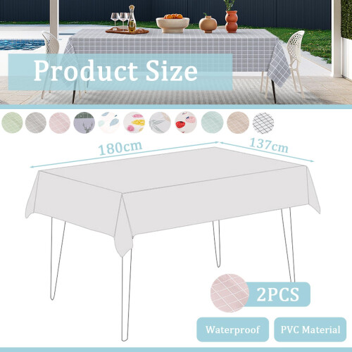 2pcs 137*180cm Plastic Tablecloths Waterproof Pink Checkered PVC Table Cloth Wipeable Table Cover Rectangular,Plaid Table Cover Wipe Clean Tablecloth 1
