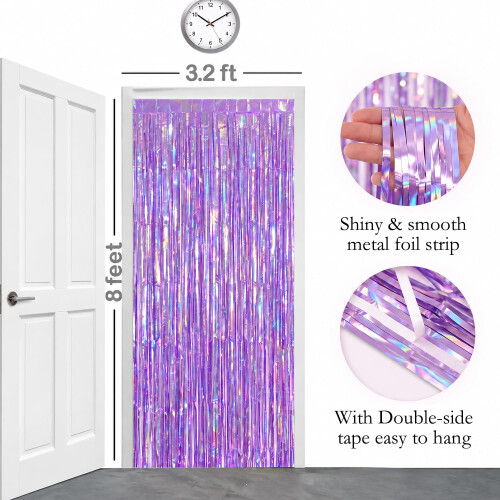 OWill 2pcs 3ft X 8.3ft Purple Glitter Metallic Tinsel Curtains 1