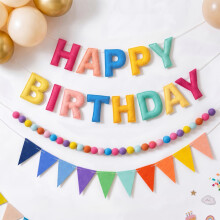 OLANRUN Pre-Strung Happy Birthday Decorations with Happy Birthday Felt Banner Sign, Felt Ball Garland & Triangle Bunting, Reusable Rainbow Party Deco