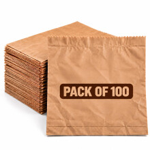 Pack of 100 Brown Kraft Paper Bags – Strong Flat Bottom Food Bags for Takeaway, Sandwich, Bakery & Grocery – Greaseproof & Eco-Friendly Fruit Bag