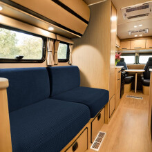 SYLC Caravan Seat Cover Stretch Jacquard, Non-slip RV Dinette Cushion Covers with 2 Straps, Couch Cushion Covers for Camper Sofa Bench (Navy blue,W 9