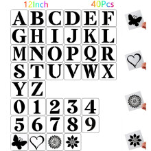 12 Inch Letter and Number Stencils, 40Pcs Plastic Templates for Painting