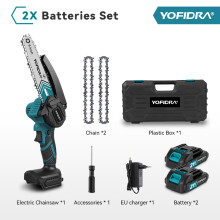 YOFIDRA draadloze elektrische kettingzaag, 6 inch, 2000W, voor tuinwerk en houtbewerking