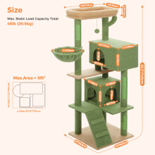 Torre árbol para gatos de madera, varios niveles con postes de sisal, hamaca y juguete, beige