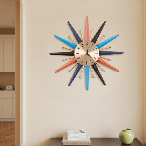 Living And Home Large Metal Starburst Decorative Wall Clock 1