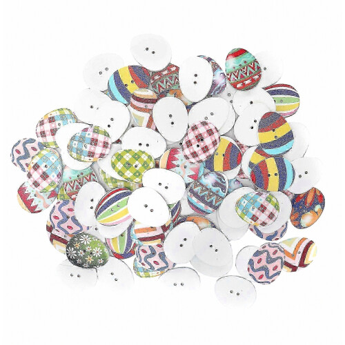100Pcs Button Set Colored Egg Shape Wooden Sewing Decorative Buttons with Perforations