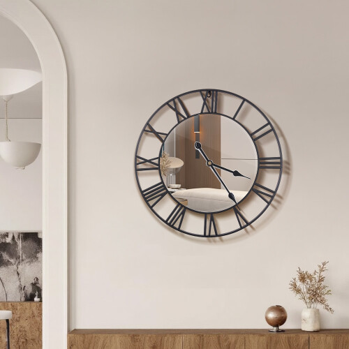 Living And Home 24Inch Modern Non-Ticking Mirrored Wall Clock 1