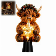 Baumspitze mit Hochlandrind, warmweiße LEDs, batteriebetrieben, für Weihnachts- und Partydekoration