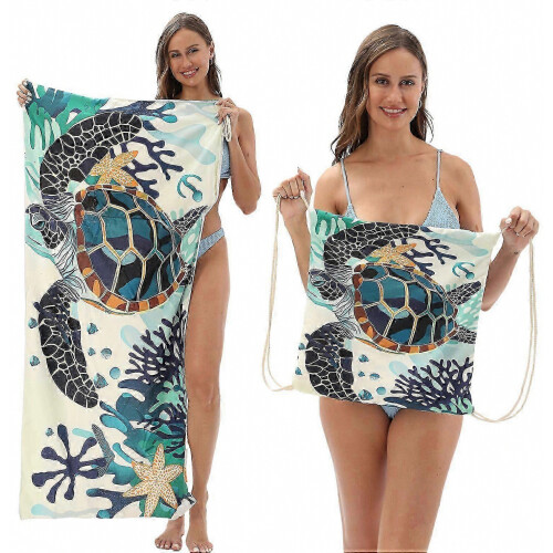 2-in-1 Beach Towel & Foldable Backpack Ultra-Soft Microfiber Print Bath Towel, Compact & Travel-Ready