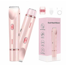 Dual Head Bikini Shaver for Women, Wet Dry Electric Trimmer, 2-in-1 Pink Hair Remover