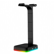 Herný stojan s nastaviteľnou rýchlosťou a meniacim sa farbou LED RGB pre headset s dvoma USB portami, kompatib