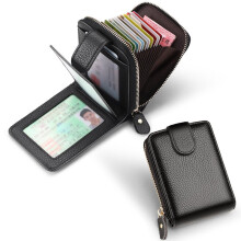 (Black) RFID Blocking Card Holder Wallet for Men, Large Capacity Multi-Slot Leather Credit Card Case, Anti-Theft Driver's License Organizer